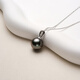 Tahitian Black Pearl Pendant Classic High-Light Seawater Pearl Necklace for Girlfriend or Wife B Grade 9-10mm 925 Silver Buckle