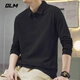 GLM long-sleeved t-shirt men's spring and autumn lapel long-sleeved polo shirt men's simple sports top bottoming shirt men's black XL
