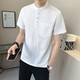 Yalu Chinese style cotton and linen short-sleeved t-shirt shirt men's summer henley collar linen top inch shirt stand collar shirt khaki M about 90~105Jin Jin equals 0.5kg can be worn