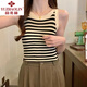 俞兆林条纹吊带背心女外穿春夏季气质内搭打底百搭显瘦无袖上衣 杏领 XL 码【115-130斤】