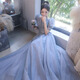 Li Baixin blue evening dress women's banquet temperament light luxury niche high-end sense art test 18-year-old adult ceremony host performance blue gray 3XL recommended 130-135Jin Jin equals 0.5 kg
