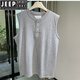 JEEP SPIRIT Henry collar tough guy style vest American heavyweight cotton washed sleeveless waistcoat T-shirt men's fitness sports undershirt beige green 2XL 170-190Jin Jin equals 0.5 kg