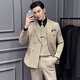 Jason's double-breasted plaid suit men's suit high-quality formal dress business casual groom's wedding suit three-piece khaki (suit + shirt + pants) 2XL
