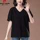 Pierre Cardin pure cotton short-sleeved t-shirt for women 2025 new summer loose sweetheart neck large size middle-aged and elderly mother V-neck t-shirt black KSP-9896 L suitable for -115Jin Jin equals 0.5 kg