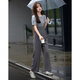 Mohan Yimei loose and slim overalls suit 2025 summer new short-sleeved tops and trousers adjustable women's suit medium gray + light gray 2XL