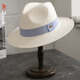 Mr DUCK's new product, handmade fine three-quarter grass white Panama straw hat for men and women, summer large-brimmed jazz beach hat with big head MS226236-khaki_empire blue ribbon (extra size (over 61cm, only for extra large head circumference)