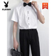 Playboy (Playboy) Bester Mannes kurzärmeliges Hemd Brüder Kleid Bräutigam Hochzeitskleid Hairstylist halbärmeliges Hosthemd weißes Kurzärärmel Shirt L.