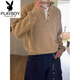Playboy (PLAYBOY) old money style Henry collar sweater men's winter cleanfit retro POLO sweater lazy bottoming shirt black high quality XL