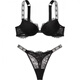 Victoria's Secret Victoria's Secret LOGO Rhinestone Decorated Bra Comfortable T-string Underwear Set Women's Black Suit (Black) S 34A+(75A+S)