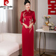 Pierre Cardin's new acetate satin cheongsam red double-layer Chinese style retro long wedding banquet toast dress for grandma M's burgundy 4XL recommended 135-150 Jin Jin equals 0.5 kg