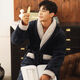 Cat soak autumn and winter nightgown men's thickened and lengthened warm three-layer cotton pajamas men's winter fleece bathrobe 9923 L 100-135Jin [Jin equals 0.5 kg]