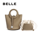 Belle Bag Women's 2025 Autumn New High-end Texture Simple Single-Shoulder Crossbody Handheld Bucket Bag F9835CX5 Gray F