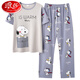 Langsha Summer Couple Pyjamas Pantalons à manches courtes Coton Coton Men de jeunesse Vêtements de maison Girls Carton de style coréen Suit en vrac de grande taille Pantalage à manches courtes et à manches courtes-Q3519 Chinchilla M Femmes [80-100jin [Jin est égal à 0,5 kg]]]