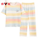 Pajamas de yalu para mujeres en primavera y verano algodón puro pantalones de manga corta delgada coreana lindo arco irbow contrastante de color de ropa para el hogar Z9711 XL [recomendado 120-140Jin [Jin iguala 0.5 kg] desgaste]