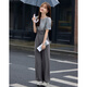Mohan Yimei loose and slim overalls suit 2025 summer new short-sleeved tops and trousers adjustable women's suit medium gray + light gray 2XL