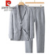Pierre Cardin high-end linen suit men's spring and summer thin linen suit men's casual business linen clothes men's light gray (top + pants) L recommended 150-165 Jin Jin equals 0.5 kg