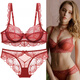 Dudant Luxury International Brand Feminine Lace Underwear Breathable and Comfortable Sponge-Free Four Seasons Bra Set Big Breasts Make Smaller Burgundy M 34/75B with Panties