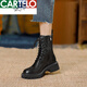 CARTELO genuine soft leather Martin boots for women British style 2025 new spring and autumn plus velvet brown thick-soled short boots motorcycle boots black single lining 39