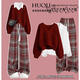 G.duck girl's New Year's shirt wear Ankola red snake year animal year sweater shirt wide-leg pants three-piece suit three-piece red knitted sweater + white shirt + red plaid 165 cm XL size 120-135 Jin Jin is equal to 0.5 kg