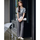 Mohan Yimei loose and slim overalls suit 2025 summer new short-sleeved tops and trousers adjustable women's suit medium gray + light gray 2XL