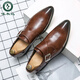 Woodpecker 2025 Chaussures en cuir pour hommes Boucle d'été Retro Forme Formal Punk Punk Club Hairsylist Groom Wedding Chaussures Chaussures pour hommes 3883 Brown 38