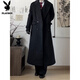 Playboy (PLAYBOY) black shoulder woolen coat for men and women in autumn and winter. Cotton and thickened long British style knee-length windbreaker woolen coat. Black cotton and thickened. XL 145 to 160Jin Jin is equal to 0.5 kg. Can be worn