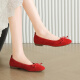 
ZHR single shoes for women spring and summer ballet style soft flat beans women's shoes temperament bow egg roll butter shoes AH679 red 37
