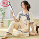 LangSha (LangSha) light luxury women's short-sleeved pajamas set summer thin trousers summer new Chinese style cotton home clothes can be worn outside LZY9905 M (75-95Jin[Jin equals 0.5 kg])