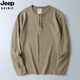 JEEP SPIRIT Jeep Henry shirt men's long-sleeved T-shirt Henry collar American retro washed distressed cotton bottoming shirt with t black S