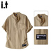 CHOCOOLATE it linen short-sleeved top men's summer thin breathable solid color casual t-shirt henley shirt khaki M recommended 105-120Jin Jin equals 0.5 kg