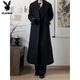 Playboy (PLAYBOY) black shoulder woolen coat for men and women in autumn and winter. Cotton and thickened long British style knee-length windbreaker woolen coat. Black cotton and thickened. XL 145 to 160Jin Jin is equal to 0.5 kg. Can be worn