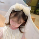 SNQP children's crown princess white veil mesh headband girl baby birthday hat photo bow hair accessories wedding dress beige pearl crown headband 1 piece