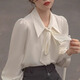 Jiangong White Shirt Women's French Bow Lantern Sleeve White Commuting Shirt Women's Formal Interview Business Wear Shirt Chiffon Lantern Sleeve Bow Shirt L (Suitable for 115-125 Jin Jin equals 0.5 kg)