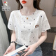 Woodpecker pure cotton loose printed T-shirt women's trendy summer wear new versatile T-shirt top 1396# white L suitable for 110-119Jin Jin equals 0.5 kg