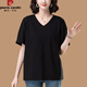 Pierre Cardin pure cotton short-sleeved t-shirt for women 2025 new summer loose sweetheart neck large size middle-aged and elderly mother V-neck t-shirt black KSP-9896 L suitable for -115Jin Jin equals 0.5 kg