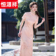 Hengyuanxiang rosa cheongsam 2025 nueva niña mejorada nueva verano chino hermoso ajuste delgado diario xsg3294 rosa s