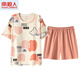 Nanjiren official website Summer women's short-sleeved pajamas set Pure cotton with chest pad integrated home clothes for thin style large size GXT1047 M (recommended 75-95 Jin [Jin equals 0.5 kg])