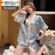 Pajamas modal Summer Summer seda delgado y transpirable pantalones pantalones pantalones cortos fríos altosa de gran tamaño de gran tamaño 826# Mickey a cuadros a cuadros de doble pecho Mickey M [80-105]