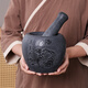 Yi Yuanxuan household natural black gold garlic mortar, stone mortar, medicine jar, stone cup, garlic pounder, pair of wolei bowl, pepper mashing and grinding machine, black gold stone lotus, fish outer diameter 13CM