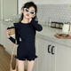 Jingyouyu children's swimsuit girls 2025 new hot spring style dress princess style junior high school student sun protection swimsuit navy blue one-piece swimsuit 120 cm