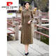 Pierre Cardin middle-aged and elderly mothers thickened autumn and winter slimming Ao Dai improved cheongsam new Chinese style retro mink velvet dress long women's camel 3XL 130--140Jin Jin is equal to 0.5 kg can be worn