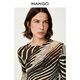 MANGO Year-End Discount Women's Shirts 2026 Spring New Blouse Zebra Stripe Print Bell Sleeve Top Black M