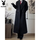 Playboy (PLAYBOY) black shoulder woolen coat for men and women in autumn and winter. Cotton and thickened long British style knee-length windbreaker woolen coat. Black cotton and thickened. XL 145 to 160Jin Jin is equal to 0.5 kg. Can be worn