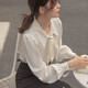 Jiangong White Shirt Women's French Bow Lantern Sleeve White Commuting Shirt Women's Formal Interview Business Wear Shirt Chiffon Lantern Sleeve Bow Shirt L (Suitable for 115-125 Jin Jin equals 0.5 kg)