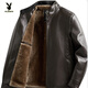 Playboy (PLAYBOY) Dad Winter Genuine Leather Jacket Men's 2025 Velvet Thickened Middle-aged and Elderly New Warm Leather Jacket Men Black 3XL