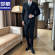 ROMON Fashionable and Versatile Double-breasted Formal Business Casual Men's Suit Striped Slim Groom and Groomsmen Clothing Mist Gray (Suit+Trousers) 2XL 54-33 (136-146Jin Jin equals 0.5kg)