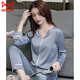 Cat Man (Miiow) Pajamas para mujeres Mujeres de seda de hielo Mujeres de primavera y otoño Mangas largas 2025 Nuevo simulación de verano. Seda. Seda sexy pequeña 9901 gris plateado [pantalones de manga larga] m