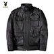 Playboy (PLAYBOY) 2025 Autumn and Winter New Haining Hunting Suit Genuine Leather Jacket Men's Motorcycle Jacket Thin Slim Fit Work Jacket Black XL / 130 150Jin Jin is equal to 0.5 kg