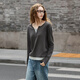 Tangshi 2025 autumn women's solid color small V-neck fake two-piece long-sleeved T-shirt