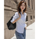 Demana pure cotton island autumn temperament commuter V-shaped lapel shirt princess line waist long-sleeved shirt women's tops
